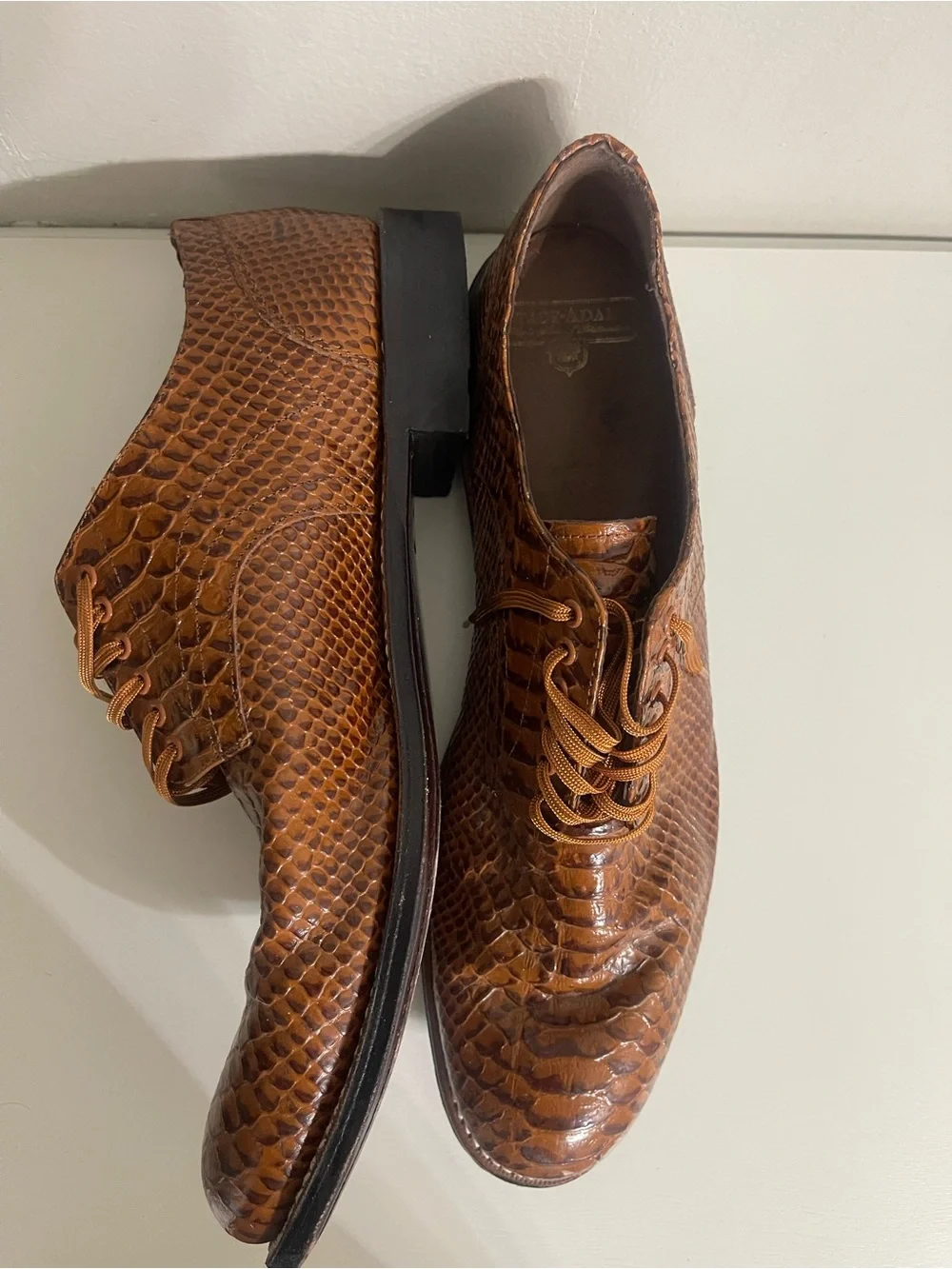 Madison Stacy Adams Anaconda Cognac Brown Textured Leather Lace-Up Oxfords 11.5